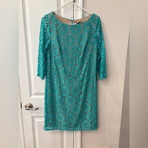 Jessica Howard Turquoise Lace 3/4 Sleeve Dress